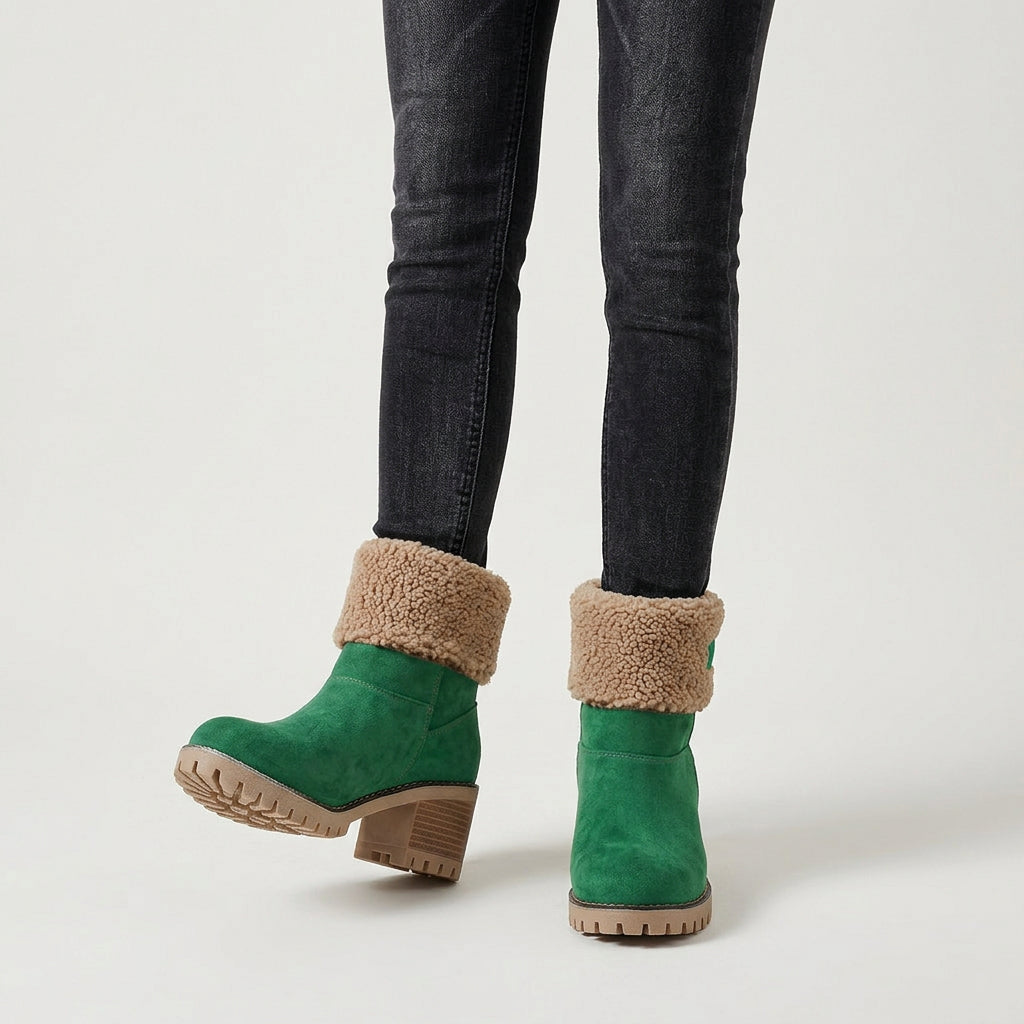 Women's Sherpa Cuff Lug-Sole Mid-Calf Boot – Block Heel