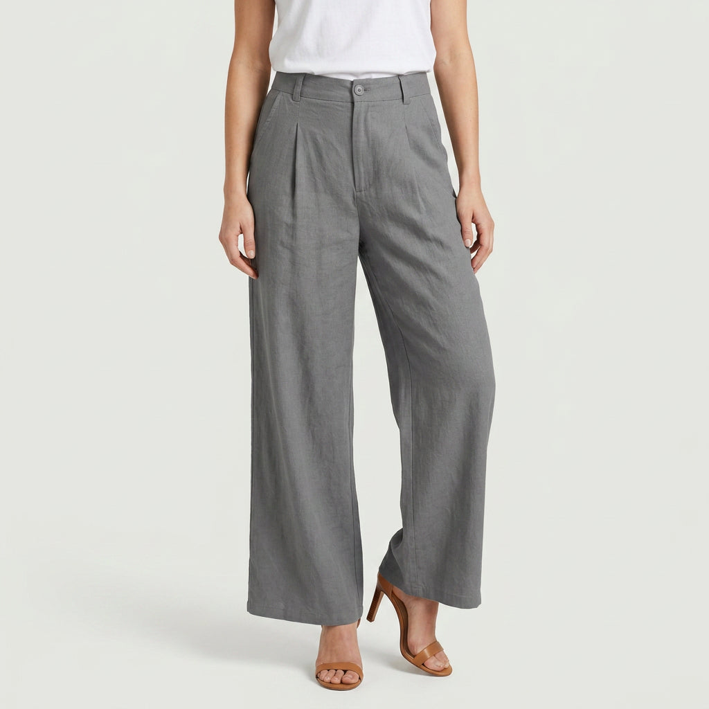 Women's Linen-Blend Wide-Leg Pants – Pleated, High Rise