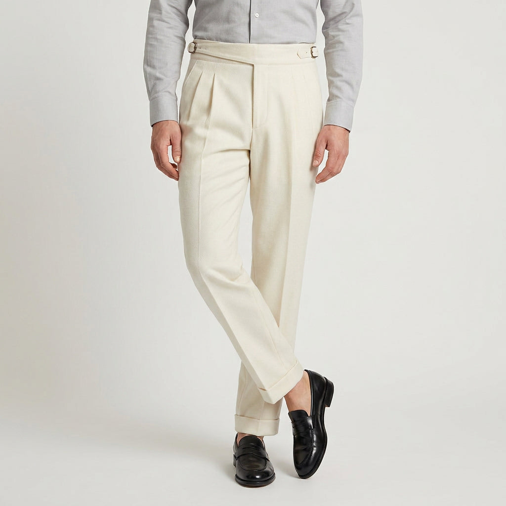 Men's Pleated Gurkha High Waist Trousers – Side Buckles