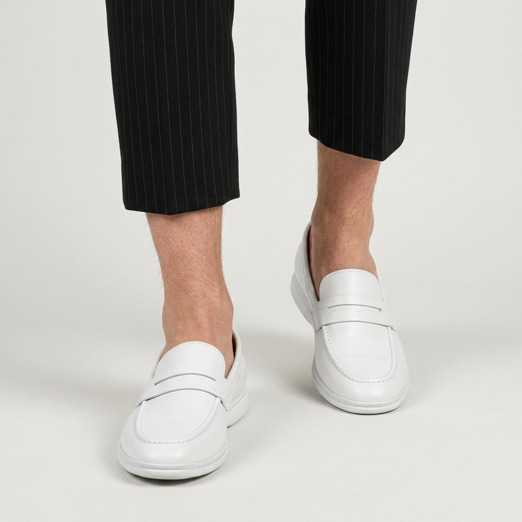 Men's Penny Loafers – White Rubber Sole, Slip-On
