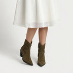 Women's Suede Pointed-Toe Block Heel Boot – Ankle Height