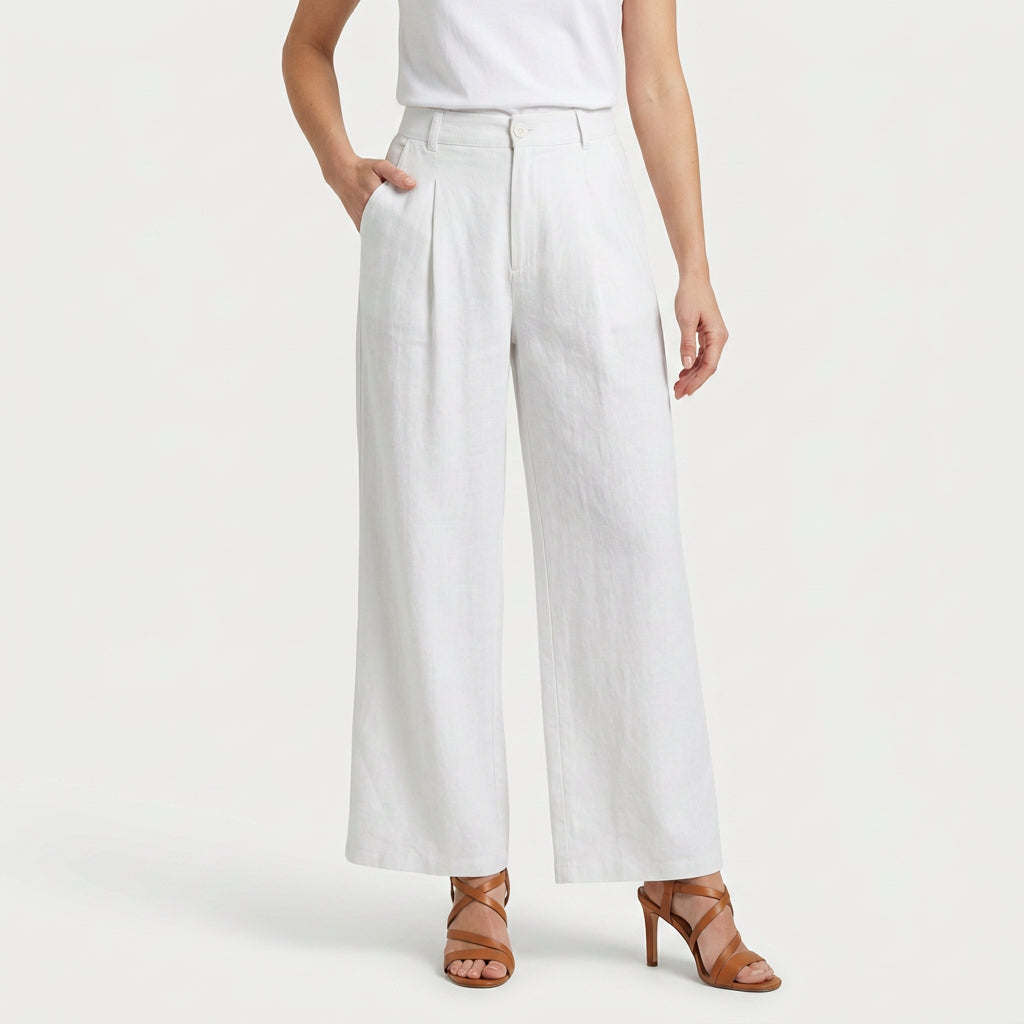 Women's Linen-Blend Wide-Leg Pants – Pleated, High Rise