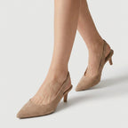 Women's Pointed Toe Slingback Kitten Heels – Suede-Finish