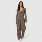 Women's Wrap Top & Wide-Leg Trouser Co-Ord Set – Pleated