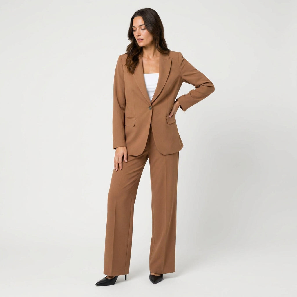 Women's Tailored Suit – Single-Breasted Blazer, Wide-Leg Trousers