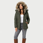Women's Quilted Puffer Coat – Fur-Trimmed Hood, Mid-Thigh Length