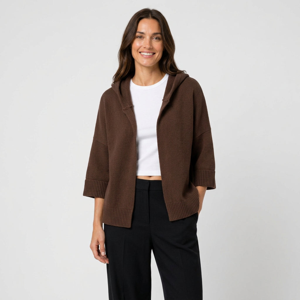 Women's Hooded Open Oversized Cardigan – 3/4 Sleeves