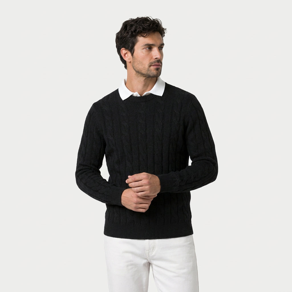 Men's Classic Cable Knit Crew Sweater – Textured