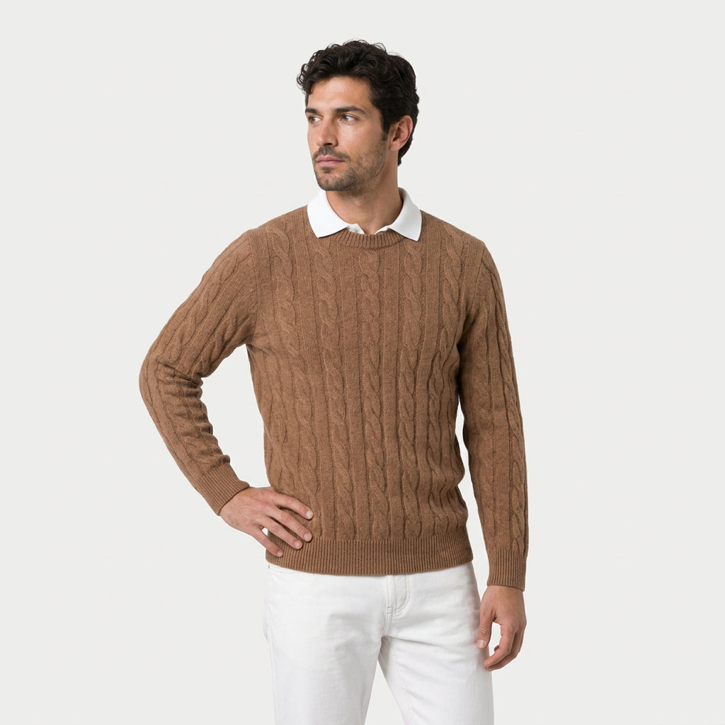 Men's Classic Cable Knit Crew Sweater – Textured