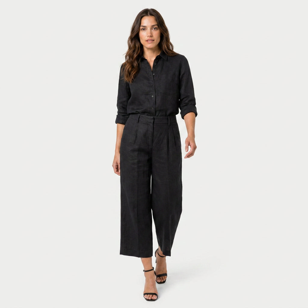Women's Relaxed Linen Breathable Co-Ord Set – Wide-Leg Trousers