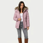 Women's Quilted Puffer Coat – Fur-Trimmed Hood, Mid-Thigh Length