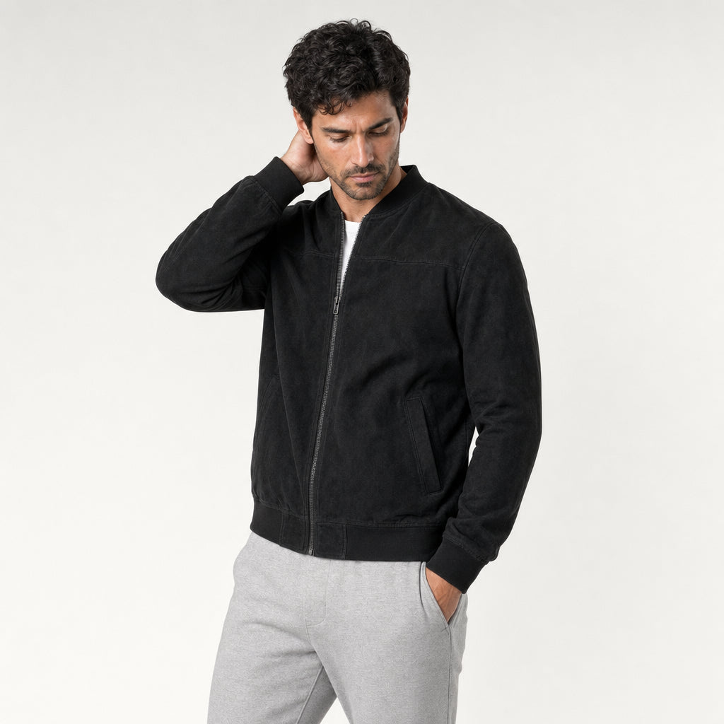 Men's Washed Bomber Jacket – Ribbed Trim