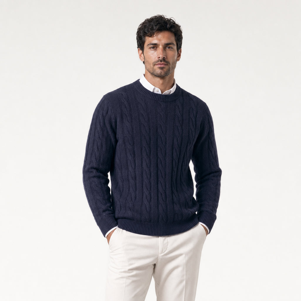 Men's Classic Cable Knit Crew Sweater – Textured
