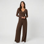 Women's Wrap Top & Wide-Leg Trouser Co-Ord Set – Pleated