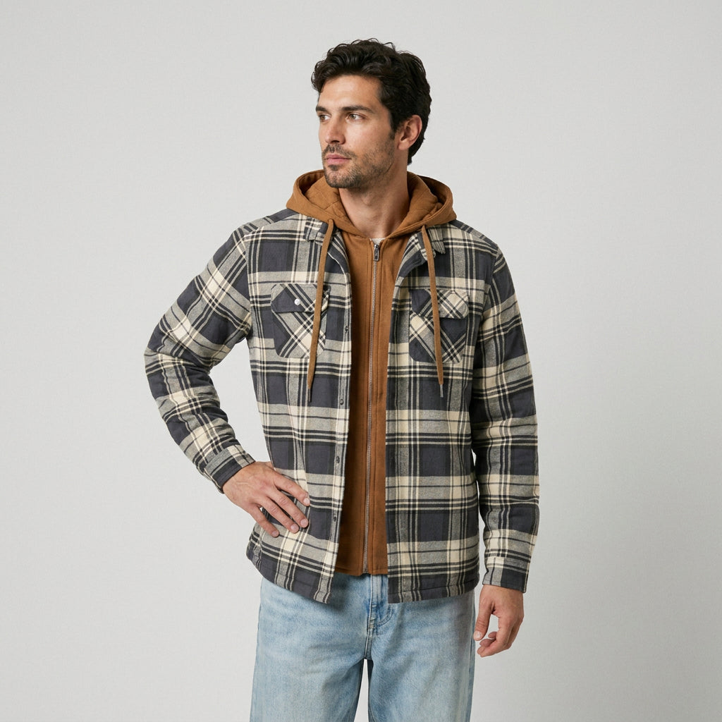 Men's Plaid Hooded Shirt Jacket – Quilted Lining