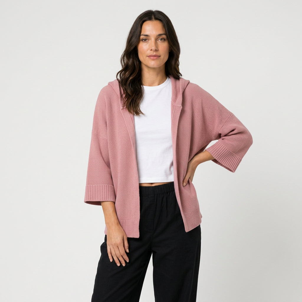 Women's Hooded Open Oversized Cardigan – 3/4 Sleeves