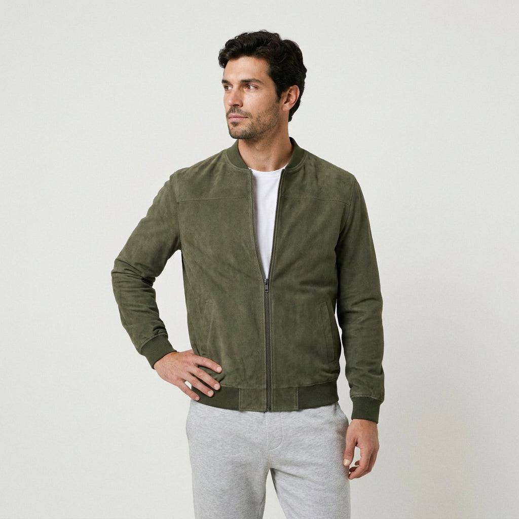 Men's Washed Bomber Jacket – Ribbed Trim