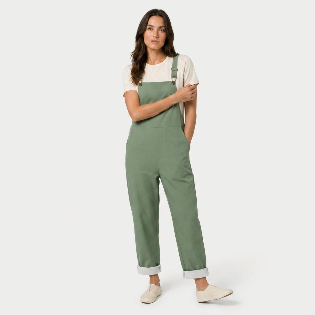 Women's Quilted Overalls – Relaxed, Cropped Length