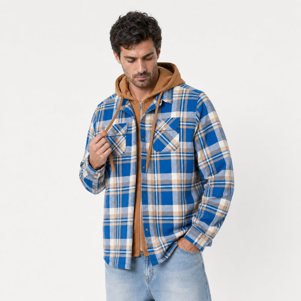 Men's Plaid Hooded Shirt Jacket – Quilted Lining