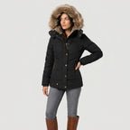 Women's Quilted Puffer Coat – Fur-Trimmed Hood, Mid-Thigh Length