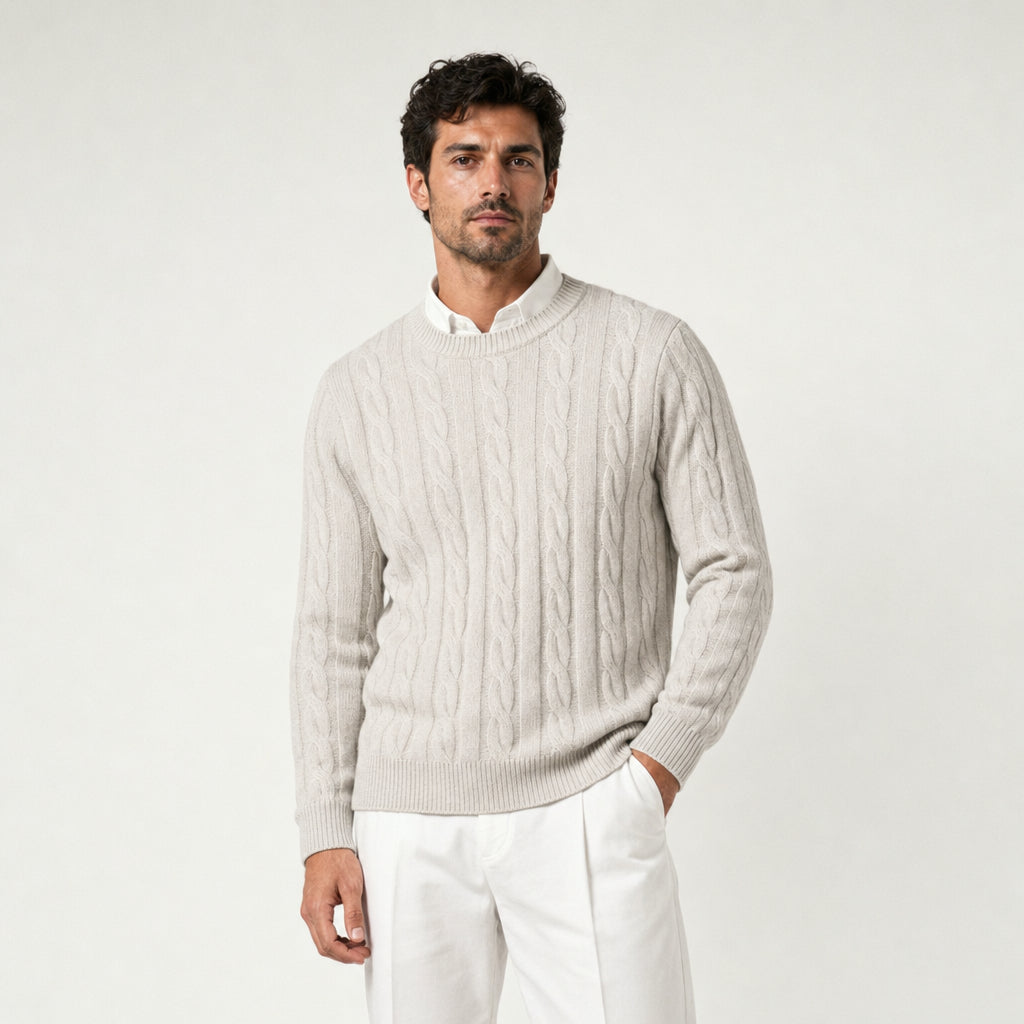 Men's Classic Cable Knit Crew Sweater – Textured