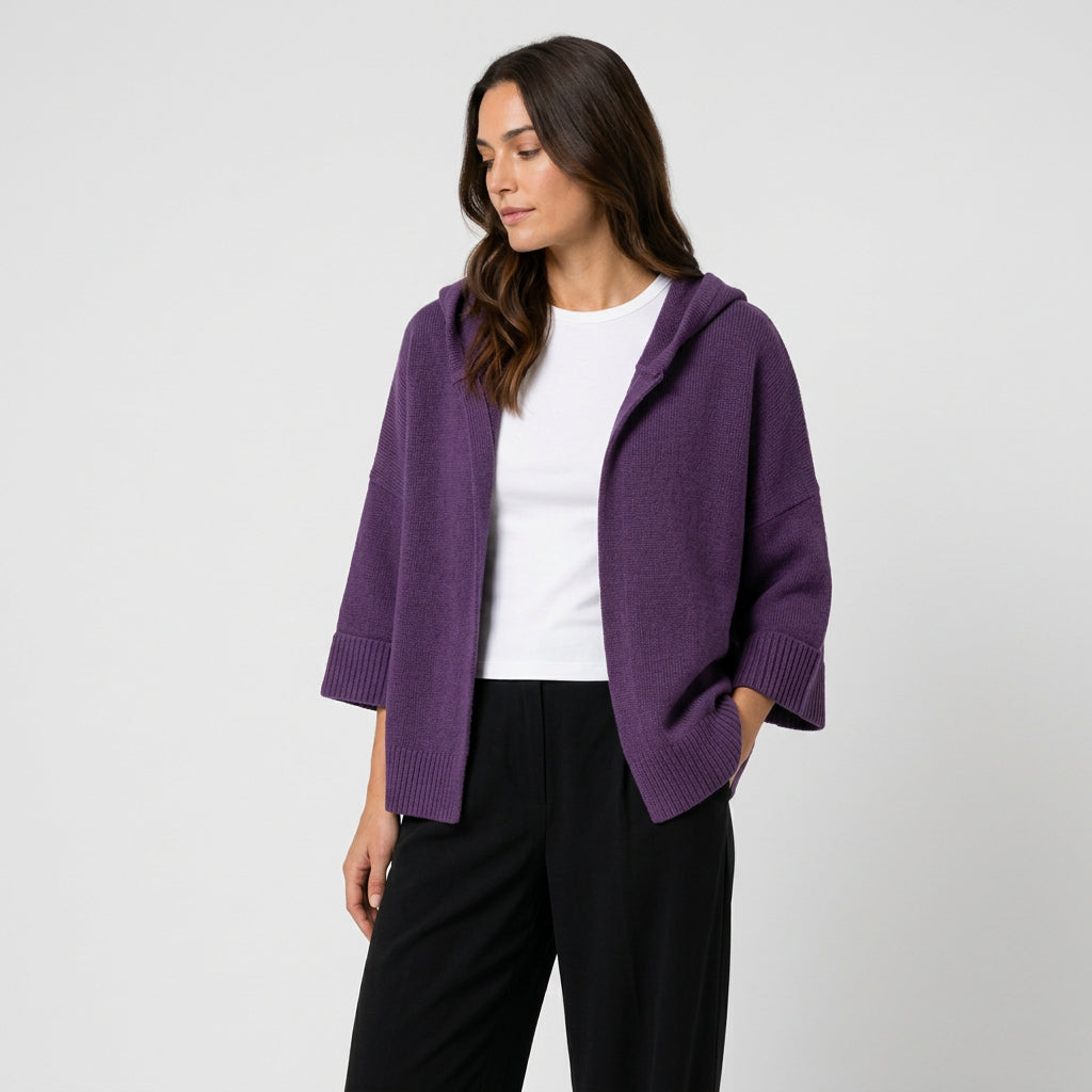 Women's Hooded Open Oversized Cardigan – 3/4 Sleeves