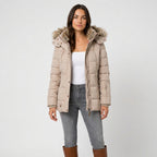 Women's Quilted Puffer Coat – Fur-Trimmed Hood, Mid-Thigh Length
