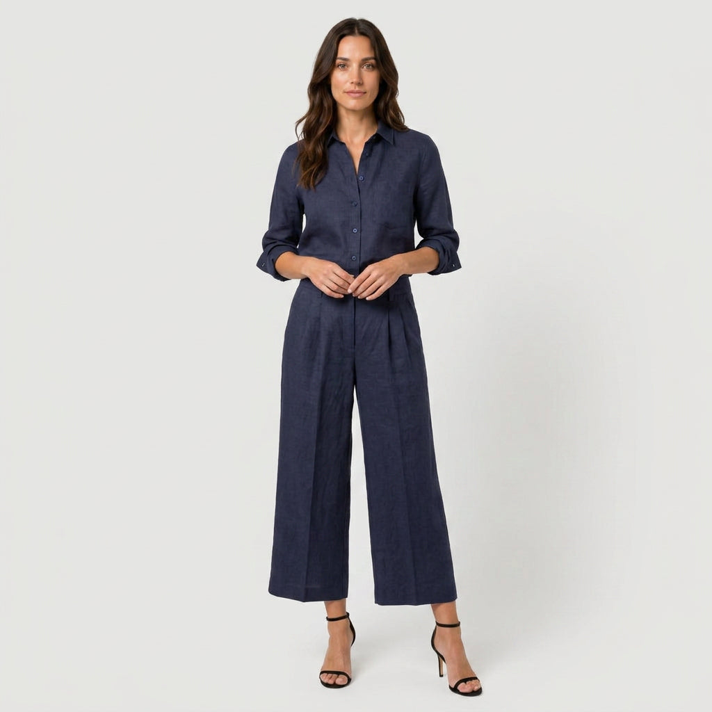 Women's Relaxed Linen Breathable Co-Ord Set – Wide-Leg Trousers
