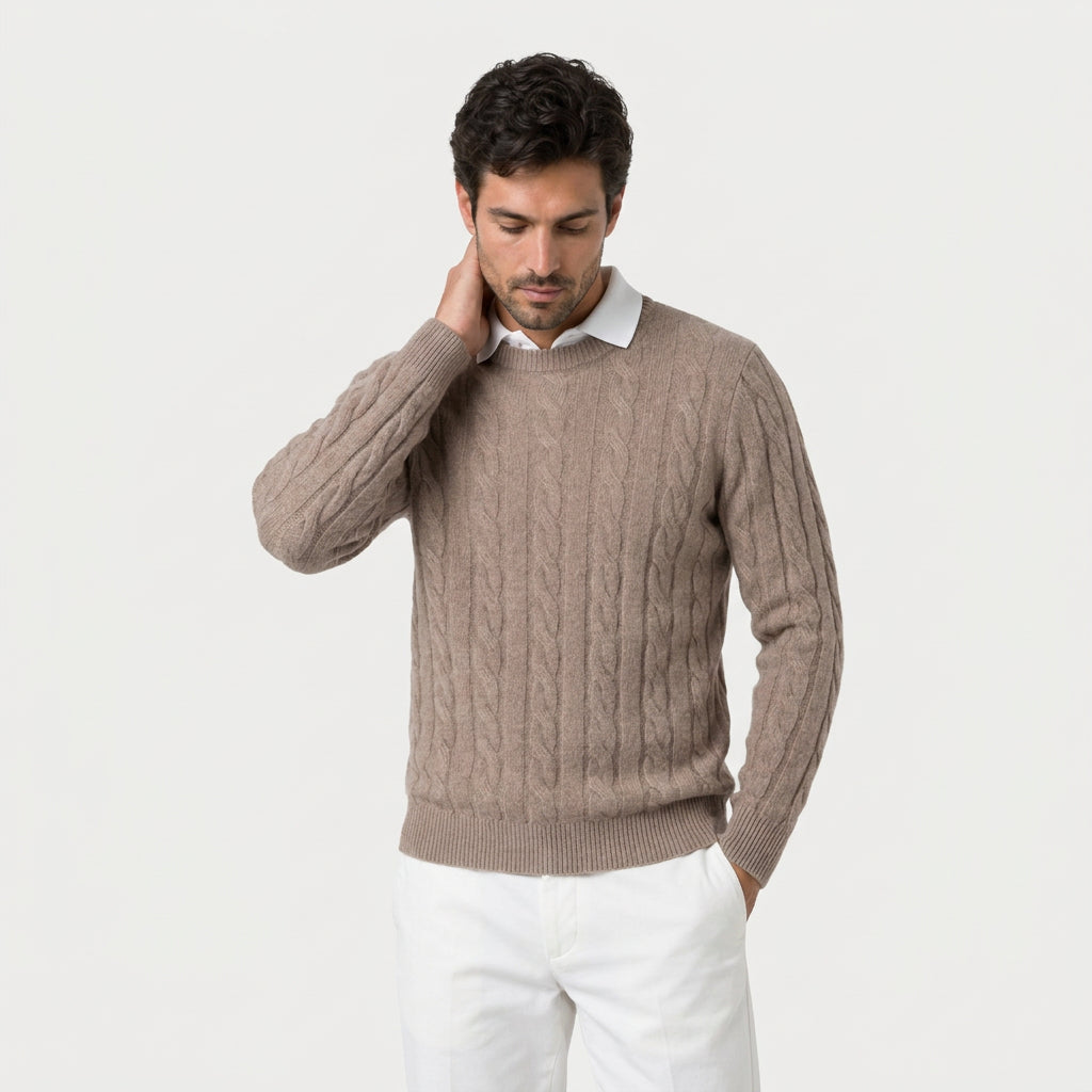 Men's Classic Cable Knit Crew Sweater – Textured