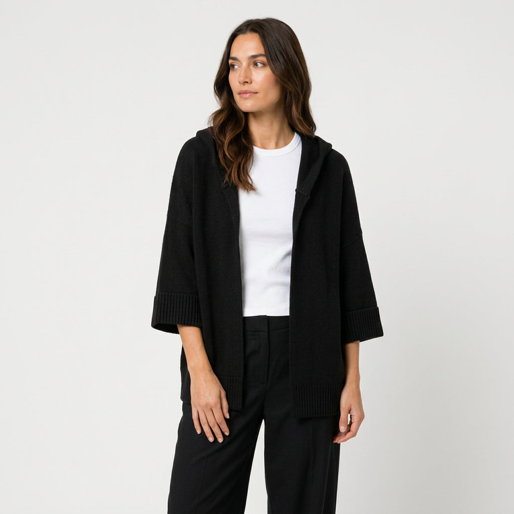 Women's Hooded Open Oversized Cardigan – 3/4 Sleeves