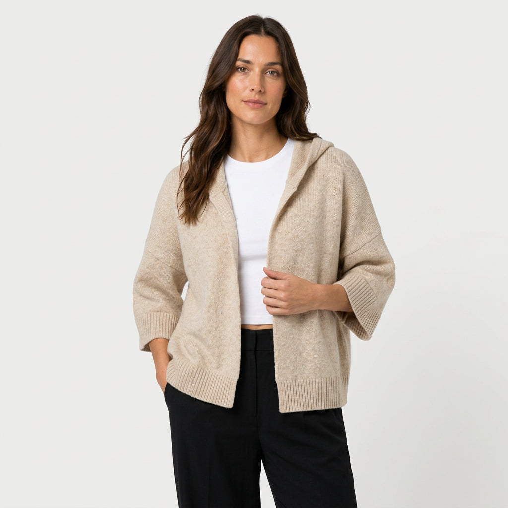Women's Hooded Open Oversized Cardigan – 3/4 Sleeves