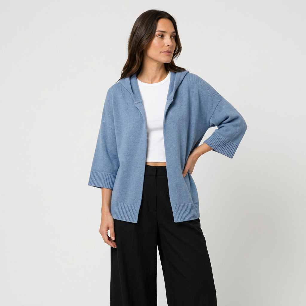 Women's Hooded Open Oversized Cardigan – 3/4 Sleeves