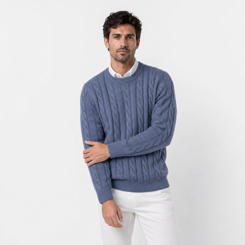 Men's Classic Cable Knit Crew Sweater – Textured