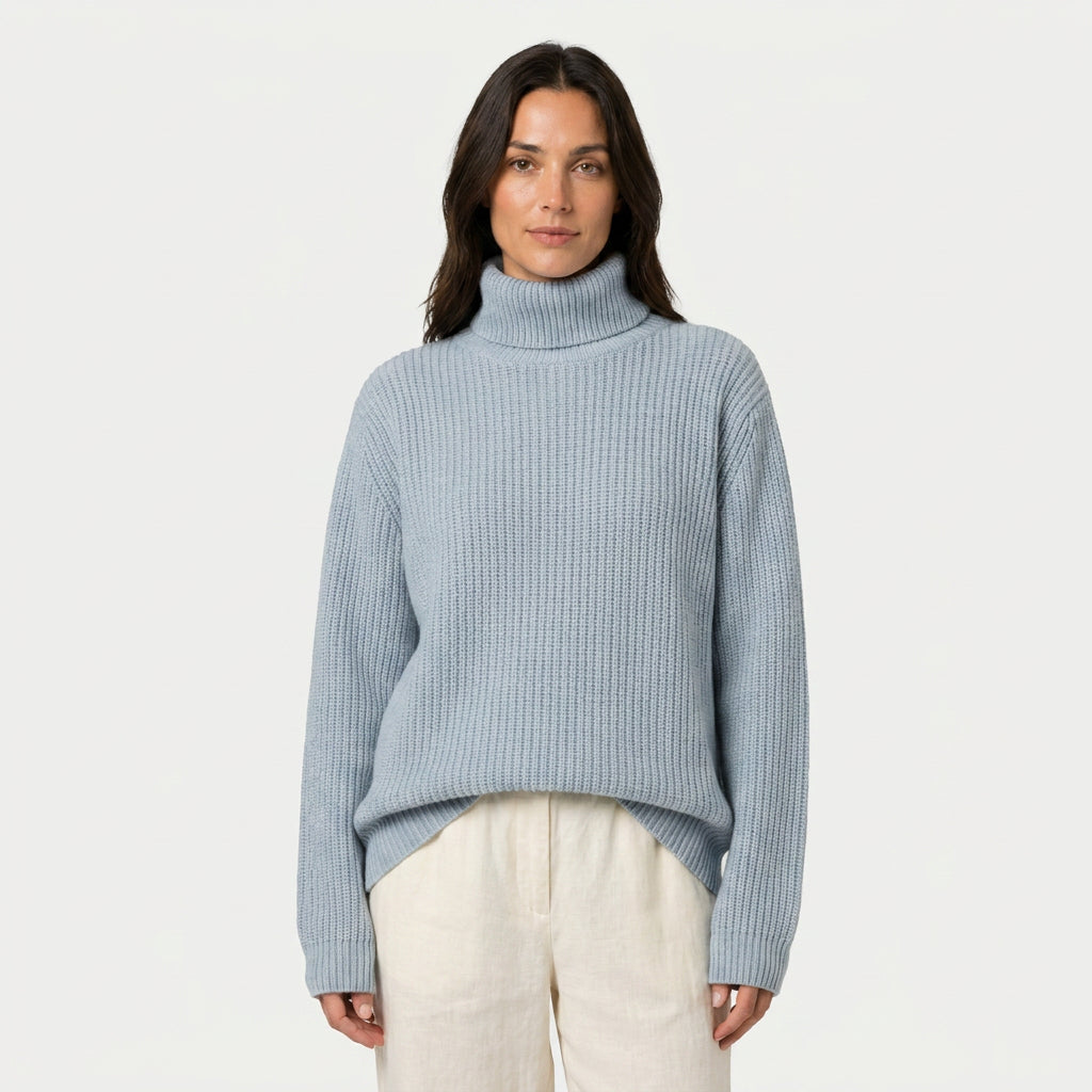 Women's Ribbed Chunky Knit Turtleneck Sweater – Relaxed Fit