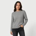 Women's Cable Knit Sweater – Crew Neck, Cropped