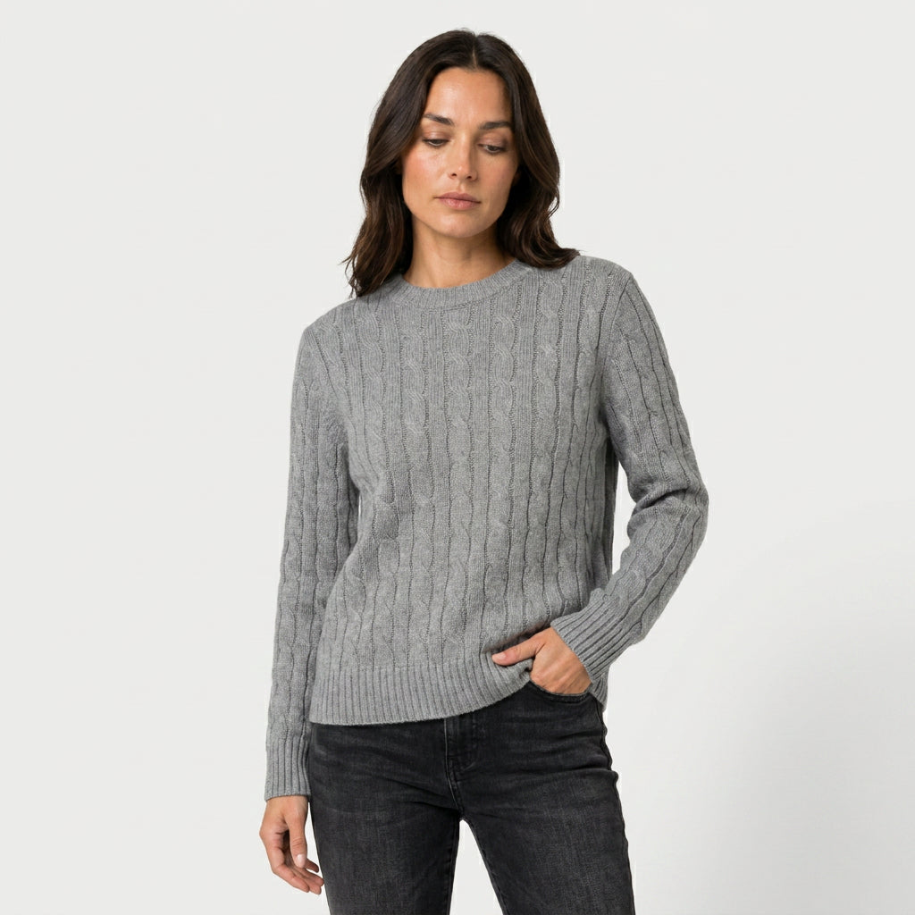 Women's Cable Knit Sweater – Crew Neck, Cropped