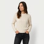 Women's Cable Knit Sweater – Crew Neck, Cropped
