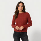 Women's Cable Knit Sweater – Crew Neck, Cropped