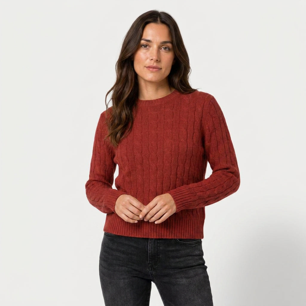 Women's Cable Knit Sweater – Crew Neck, Cropped