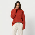Women's Ribbed Chunky Knit Turtleneck Sweater – Relaxed Fit