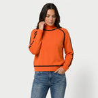 Women's Relaxed Fit Turtleneck Sweater – Contrast Piping, Ribbed Trims
