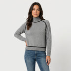 Women's Relaxed Fit Turtleneck Sweater – Contrast Piping, Ribbed Trims