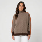 Women's Herringbone Funnel Neck Sweater – Sporty Stripe, Color-Block Trims