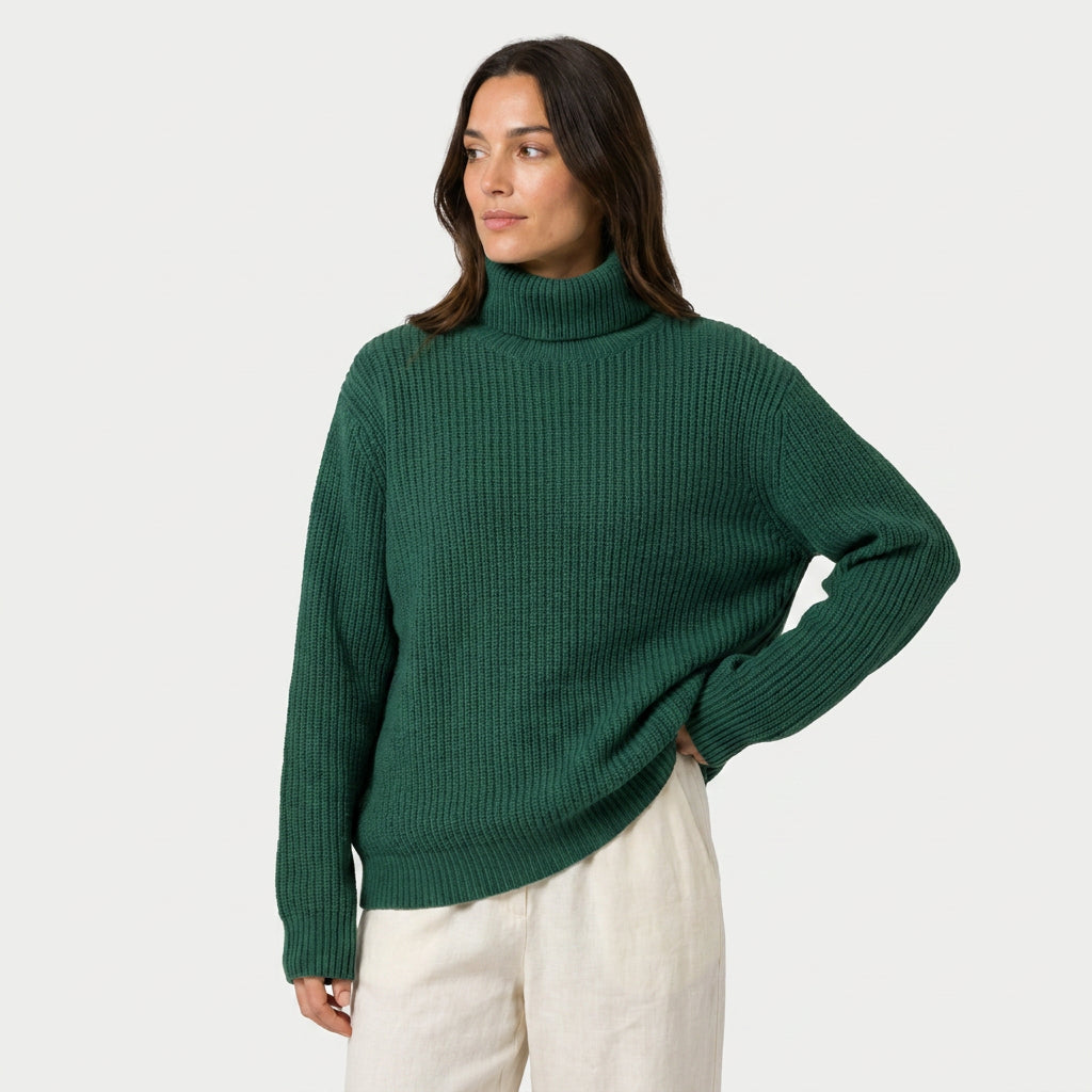 Women's Ribbed Chunky Knit Turtleneck Sweater – Relaxed Fit