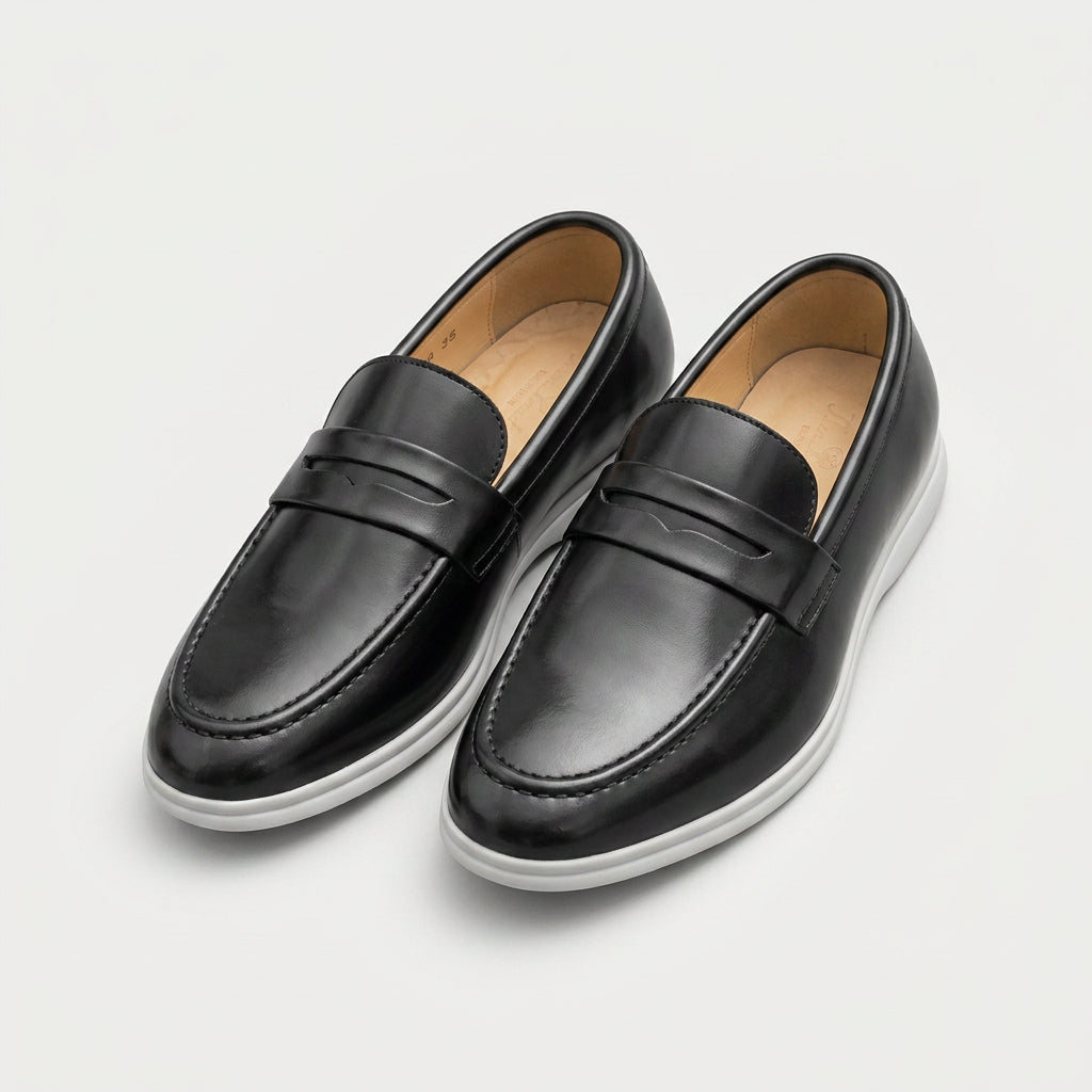 Men's Penny Loafers – White Rubber Sole, Slip-On