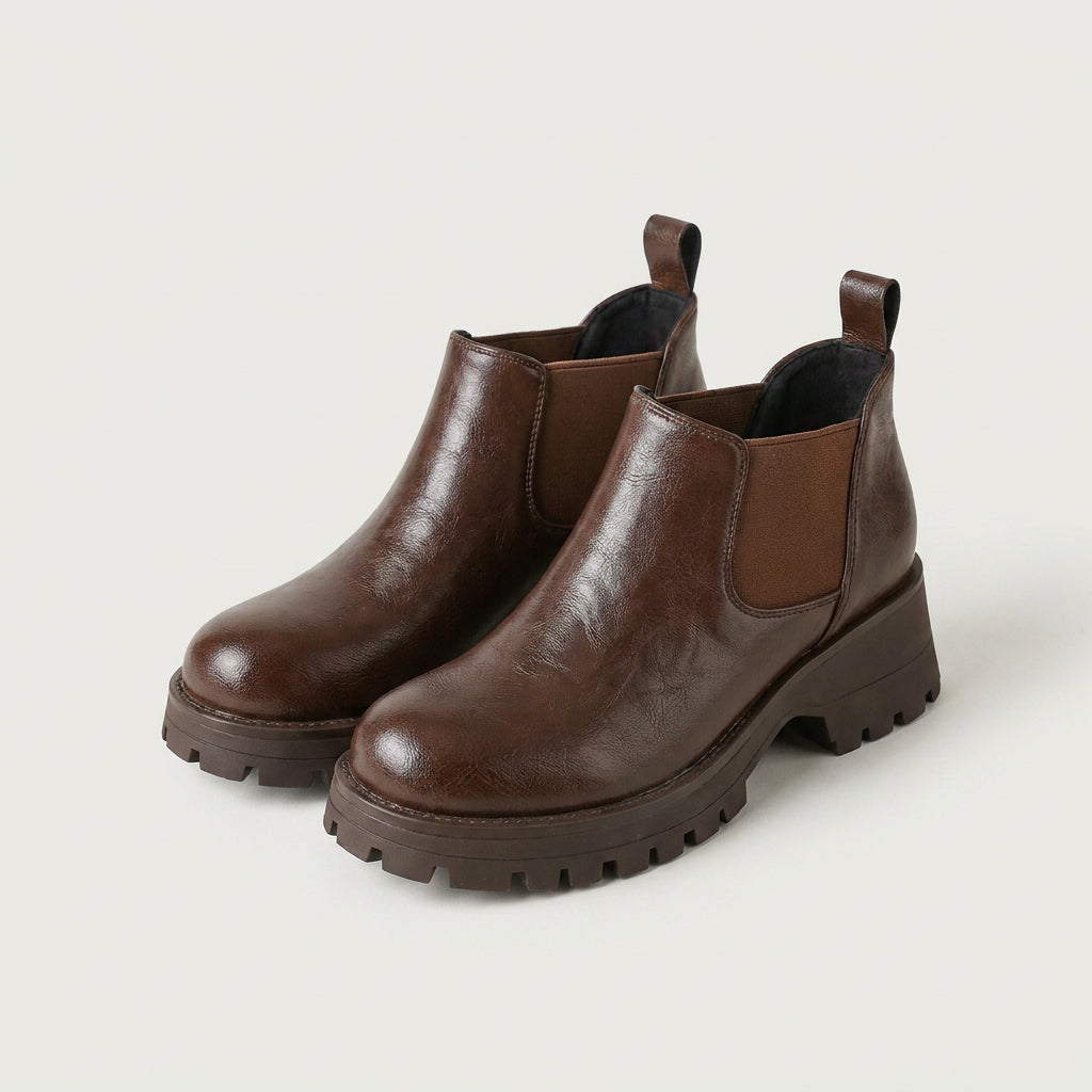 Women's Faux Leather Chunky Chelsea Boots – Platform Lug Sole