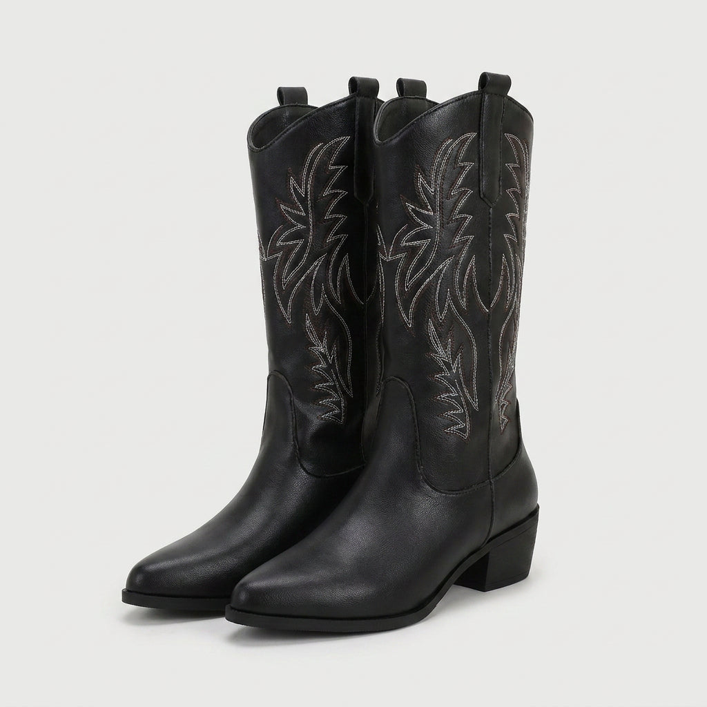 Women's Western Boots – Embroidered, Mid-Calf