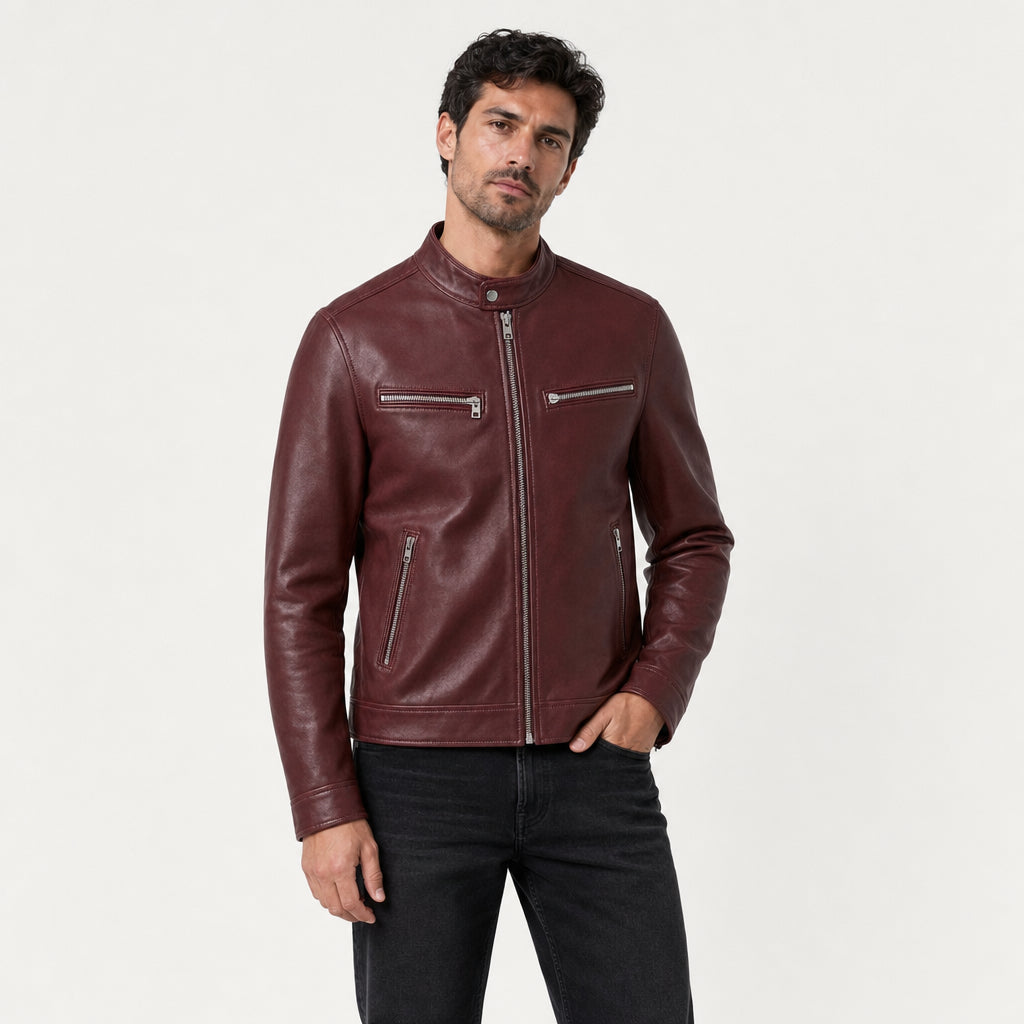 Men's Fitted Faux Leather Jacket – Zip Pockets