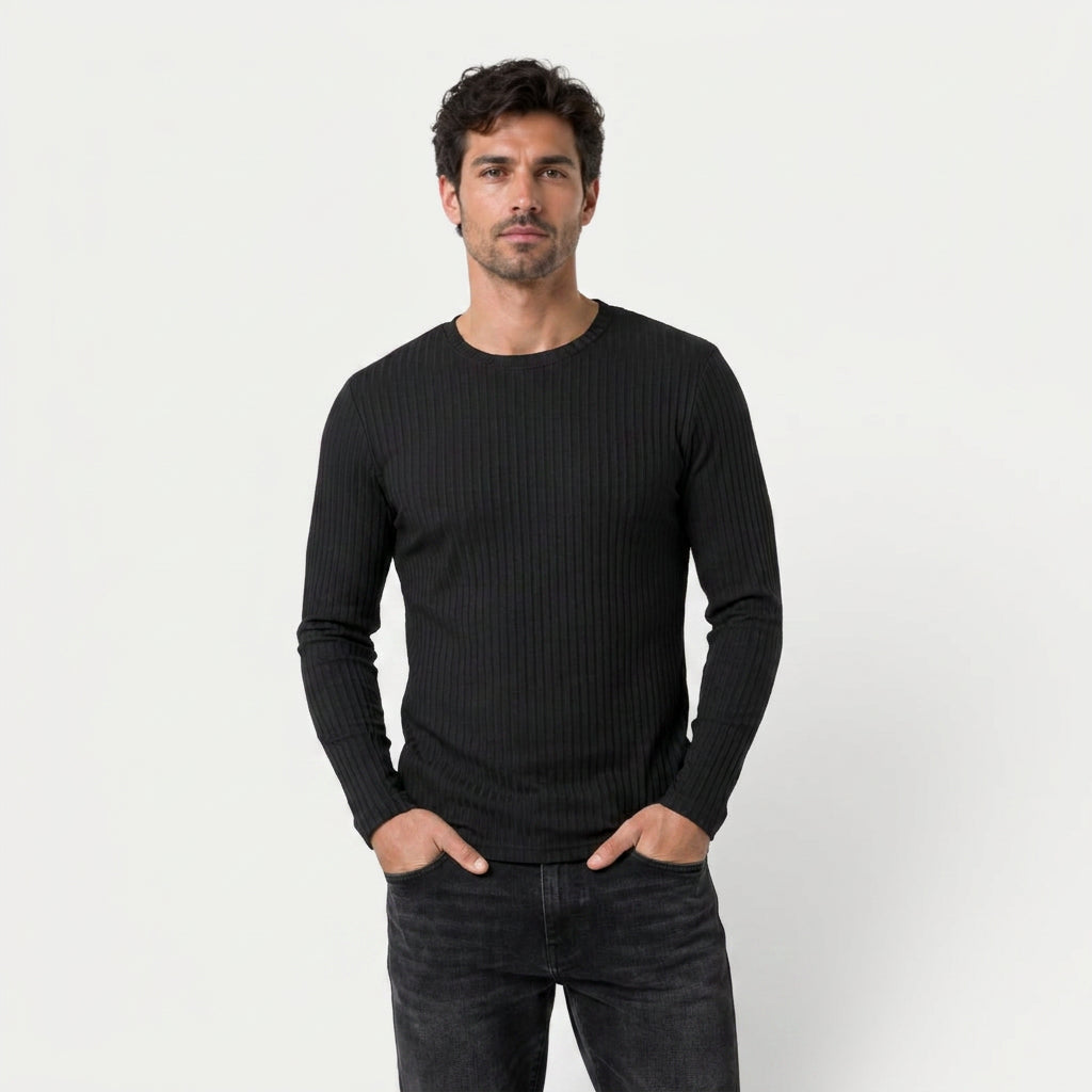 Men's Ribbed Long Sleeve Crew Neck Sweatshirt – Slim Fit