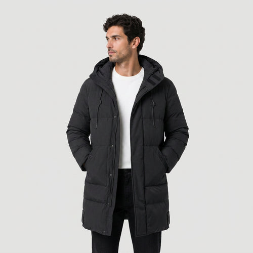 Men's Hooded Quilted Parka – Knee-Length